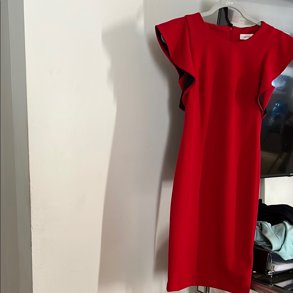 Calvin Klein One Shoulder Red Dress